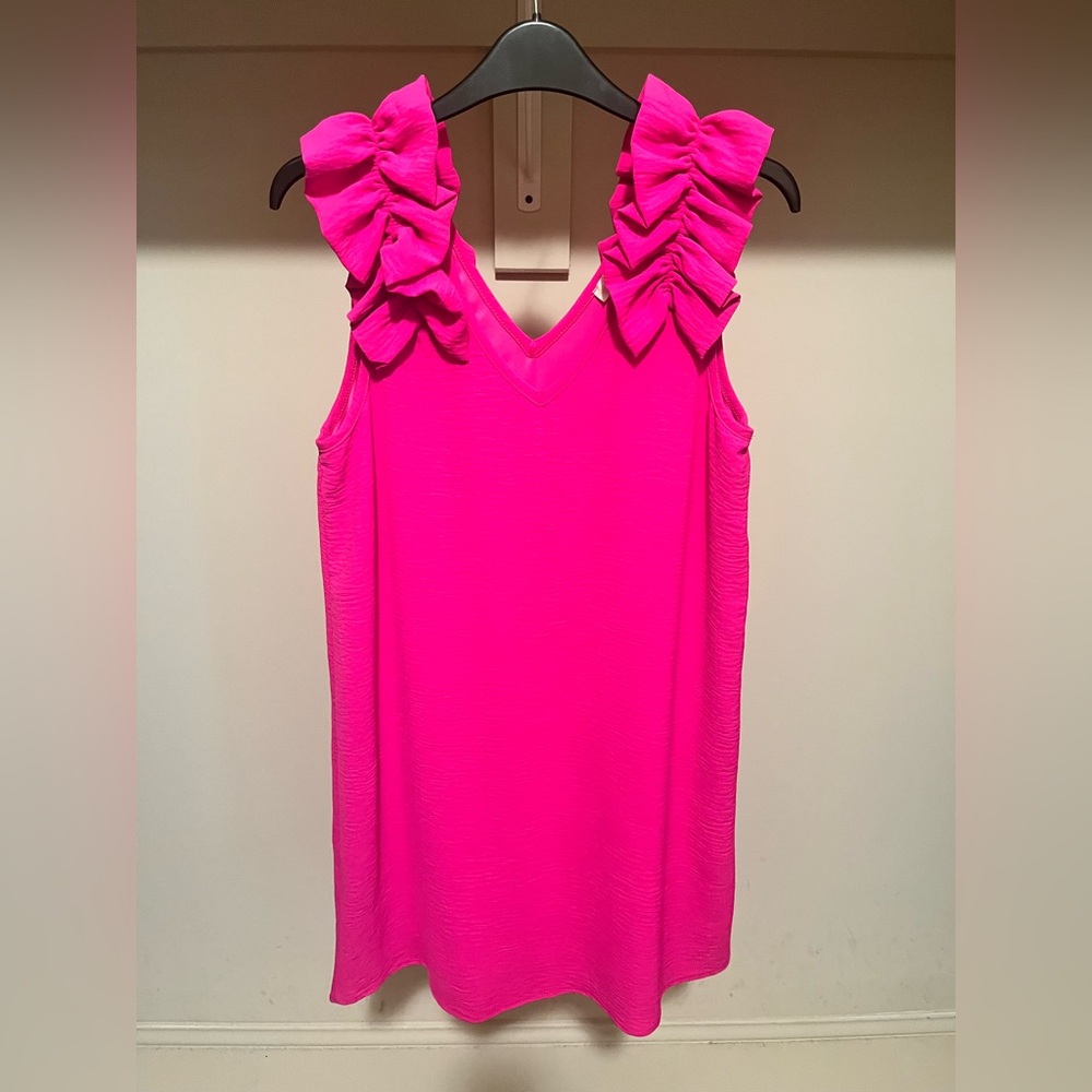 Entro Pink Ruffled Sleeveless Mini Dress